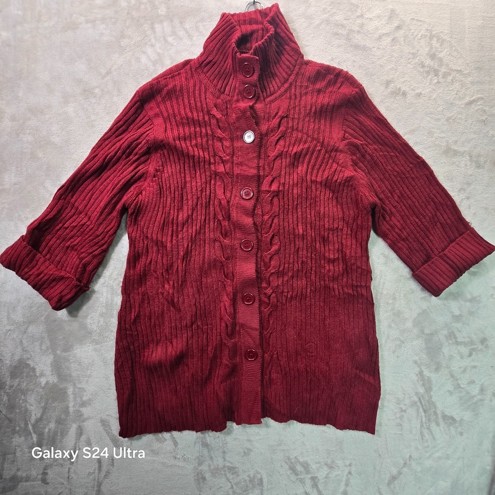Reference Point 2 Cardigan Sweater Womens 3X Red Cable Knit Ribbed Button Front